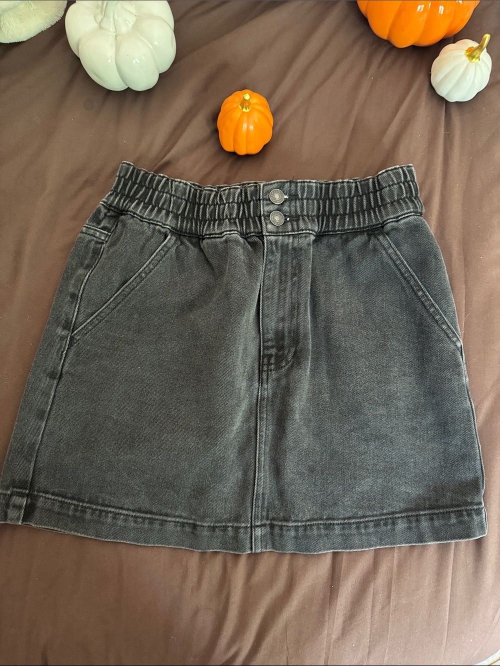 Forever 21 Washed Black Elastic Waist Denim Midi Skirt